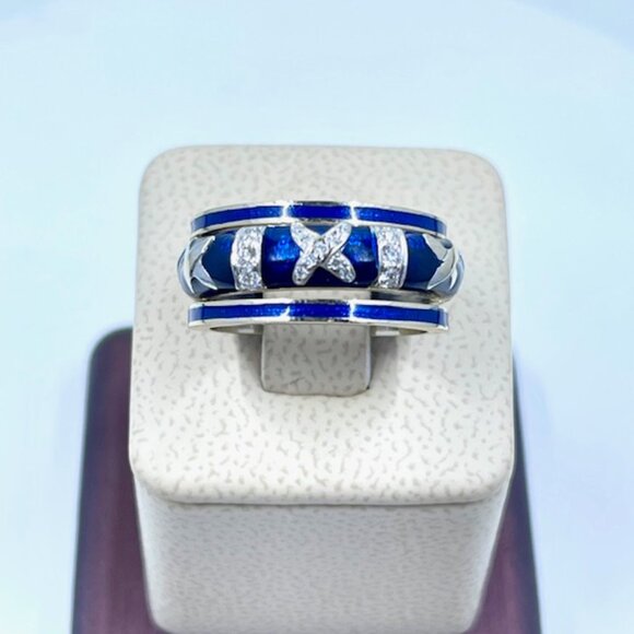 Blue Enamel Stackable Ring in 18k white gold - Picture 1 of 5